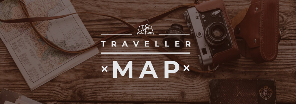 Travelling Inspiration Map with Vintage Camera Tumblr Design Template