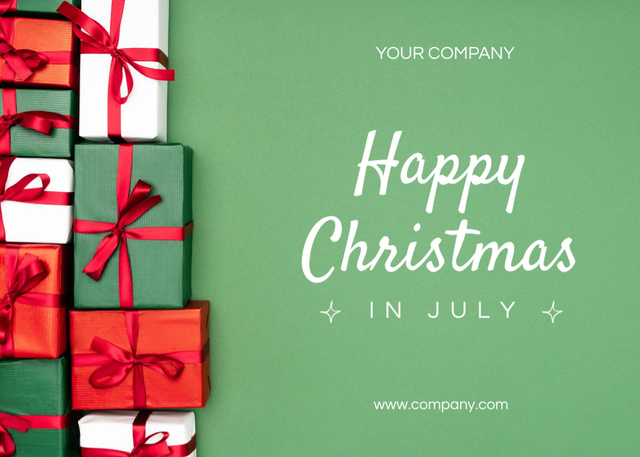 Inspirational Christmas In July Salutations With Presents Postcard 5x7in Design Template