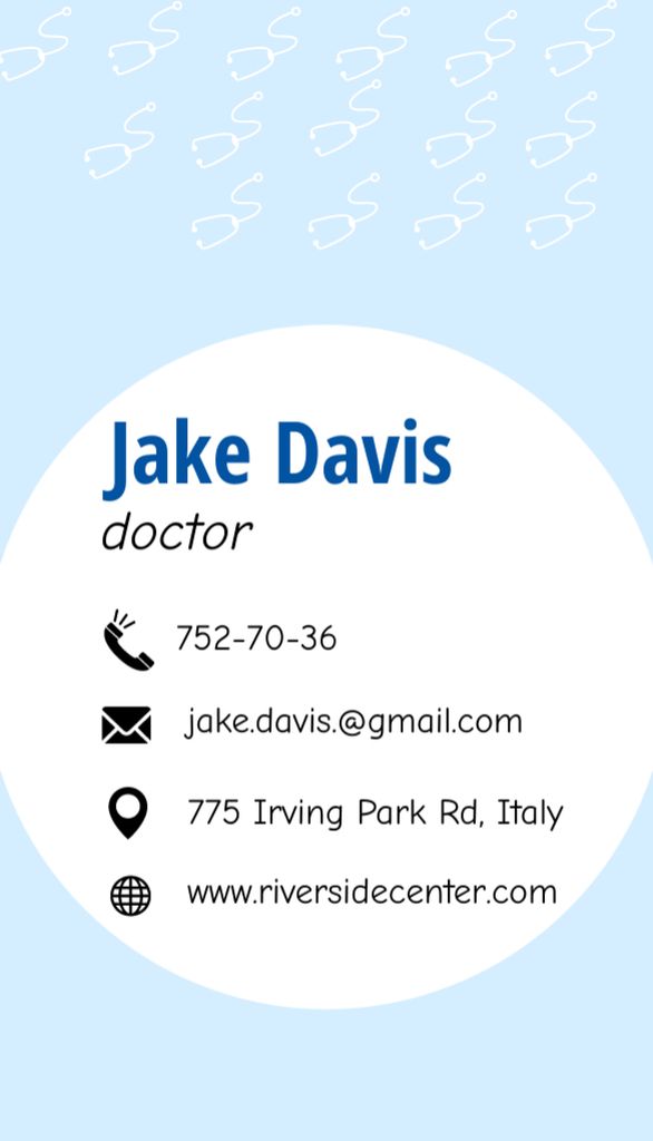 Contact Details of Doctor on Blue and White Business Card US Vertical Šablona návrhu