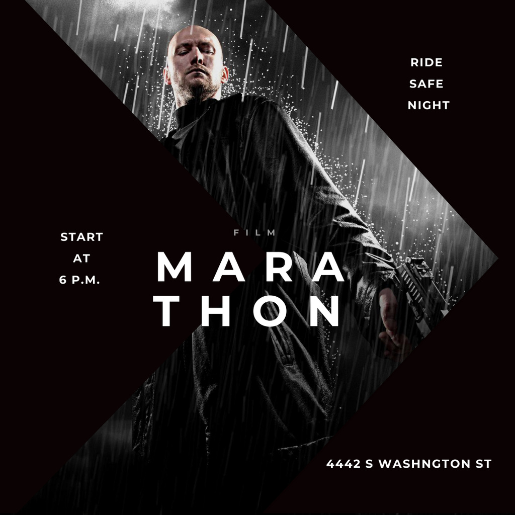 Platilla de diseño Film Marathon Ad Man with Gun under Rain Instagram AD
