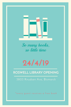 Library Opening Announcement Books on Shelf Invitation 6x9in Design Template
