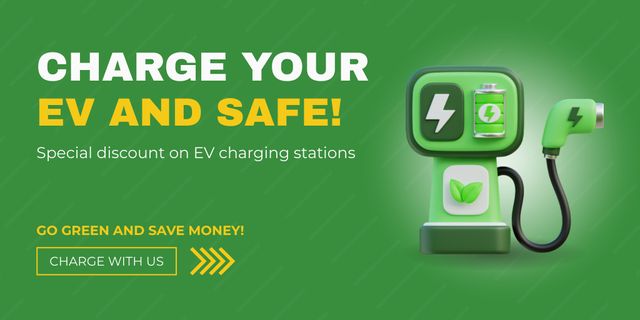 Plantilla de diseño de Green Charging Station Ad Twitter 