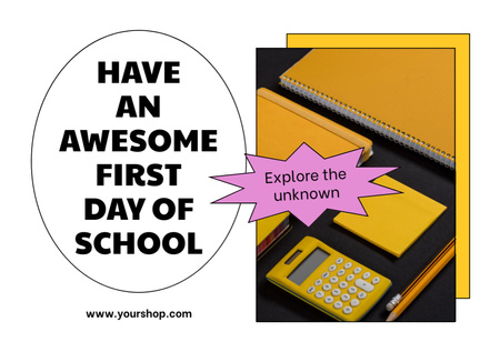 Back to School Announcement With Calculator Postcard A5 – шаблон для дизайну
