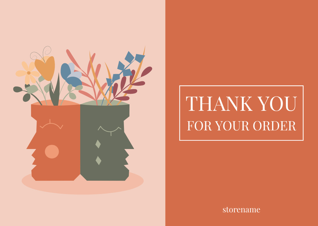 Message Thank You For Your Order with Flowers in Pots Card tervezősablon