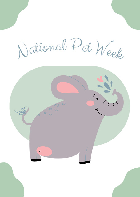 National Pet Week With Baby Elephant Illustration Postcard A6 Vertical Design Template