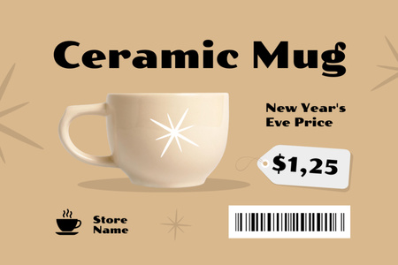 New Year Offer of Cute Ceramic Cup Label Design Template