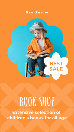 Designvorlage Cute Little Girl Reading Book für Instagram Video Story