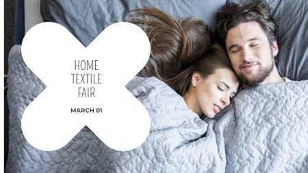 Modèle de visuel Annonce de linge de lit avec couple dormant dans son lit - FB event cover