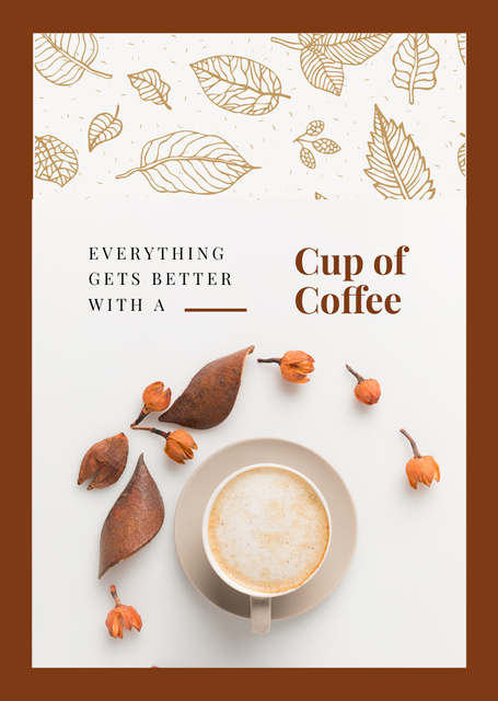 Cup Of Coffee With Milk Postcard A6 Vertical Design Template
