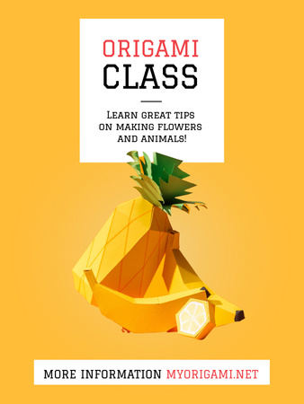 Template di design Invito alle lezioni di origami con frutti di carta gialla Poster 36x48in