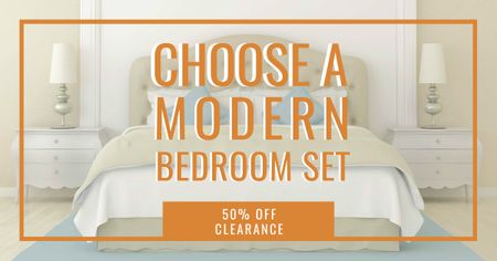 Bedroom Furniture sale interior in light colors Facebook AD Πρότυπο σχεδίασης