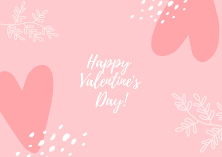 Valentine's Day Holiday Greeting in Pink with Cute Hearts Card Design Template