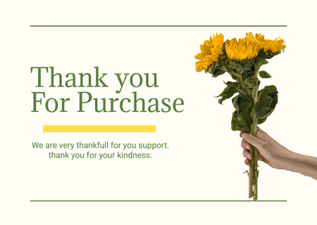 Plantilla de diseño de Mensaje de agradecimiento con crisantemos amarillos en la mano Card 