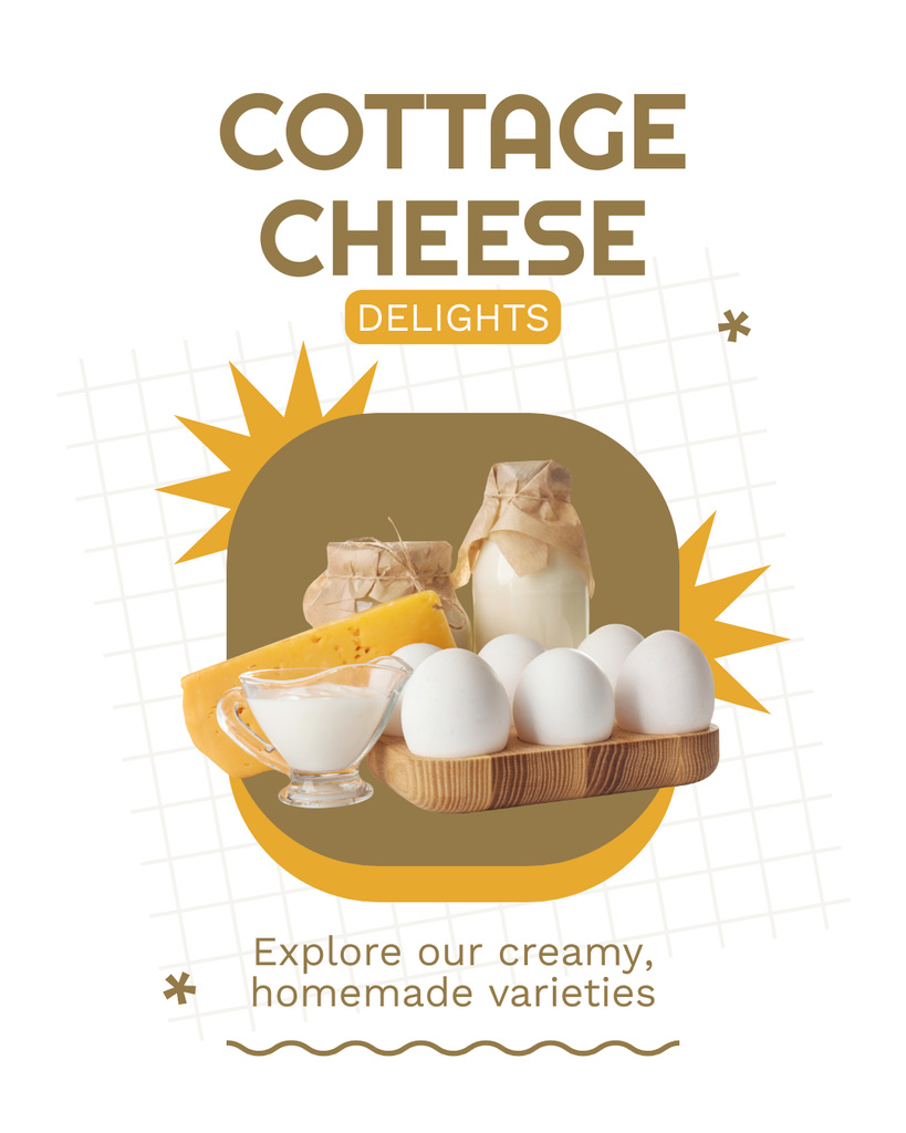 Cottage Cheese and Organic Eggs Instagram Post Verticalデザインテンプレート