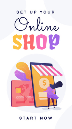 Online Shop Ad with Credit Card Illustration Instagram Video Story Design Template