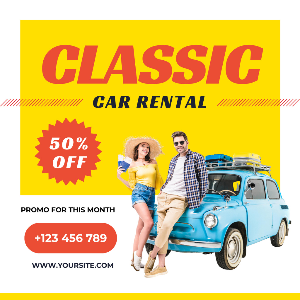 Ontwerpsjabloon van Instagram van Classic Car Rental Services Promotion