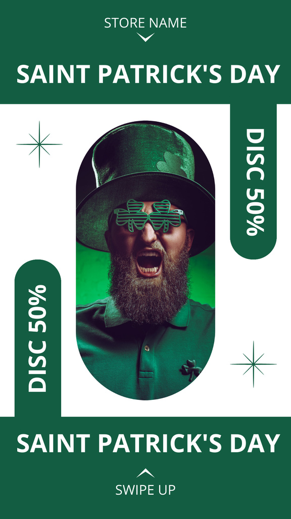 Designvorlage St. Patrick's Day Sale with Redbeard Man für Instagram Story