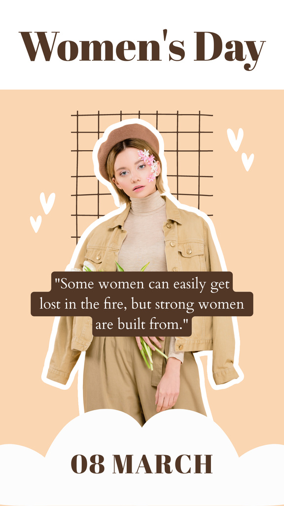Designvorlage Stylish Woman in Brown Outfit on Women's Day für Instagram Story