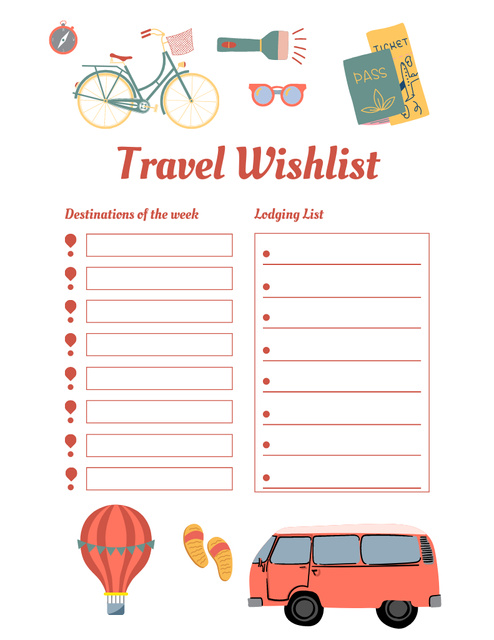 Travel Wish List Notepad 8.5x11in Design Template