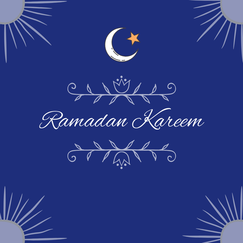 Designvorlage Blue Greeting on Ramadan with Crescent für Instagram