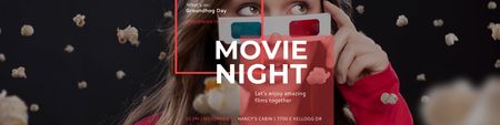 Movie Night Event Announcement with 3d Glasses Twitter Design Template
