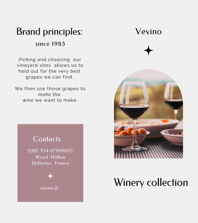 Şarap Kadehleri ve Atıştırmalıklar ile Şarap Tadım Anonsu Brochure 9x8in Bi-fold Tasarım Şablonu