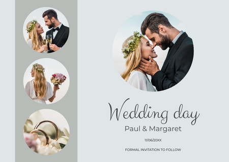 Wedding Day Announcement with Collage of Happy Married Couple Card Design Template
