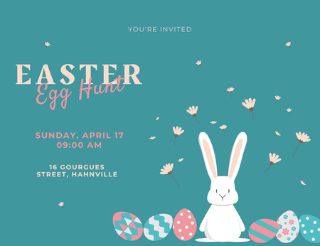 Easter Egg Hunt Announcement With Bunny Invitation 13.9x10.7cm Horizontal Design Template
