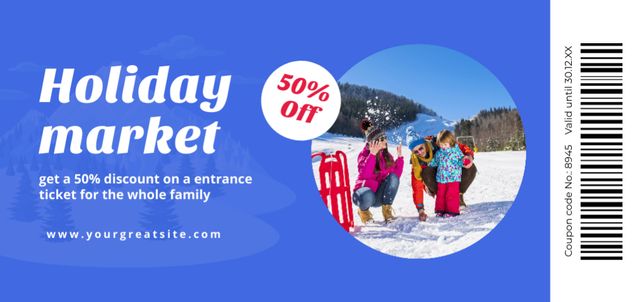 Template di design Market Discount for Whole Family on Blue Coupon Din Large