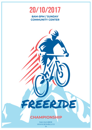 Plantilla de diseño de Freeride Championship Announcement Cyclist in Mountains Flayer 