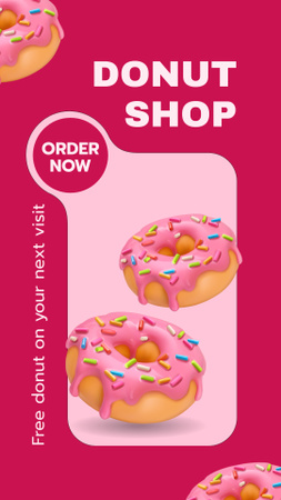 Doughnut Shop Promo with Pink Glazed Donuts Instagram Storyデザインテンプレート