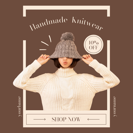 Modèle de visuel Vente de tricots avec une jeune femme - Instagram