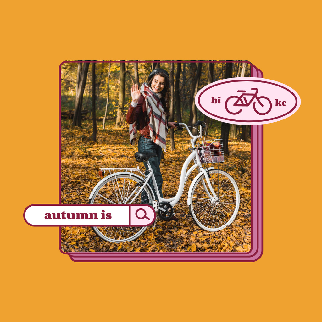 Fall Inspiration with Girl in Park with Bike In Orange Instagram Tasarım Şablonu