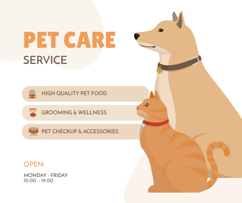 Pet Care Service Illustration with Cat and Dog Facebook Design Template
