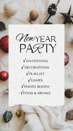 New Year Party Announcement with Festive Toys Instagram Video Story Design Template