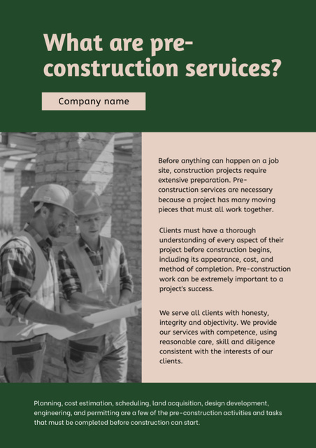 Pre-construction Services Offer Newsletter Šablona návrhu