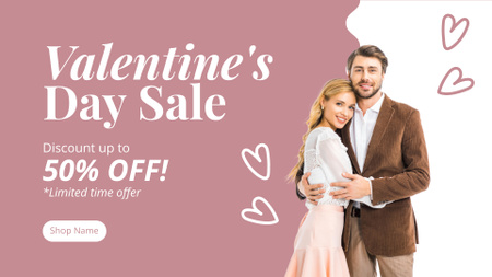 Valentine's Day Sale with Couple in Love FB event cover Design Template