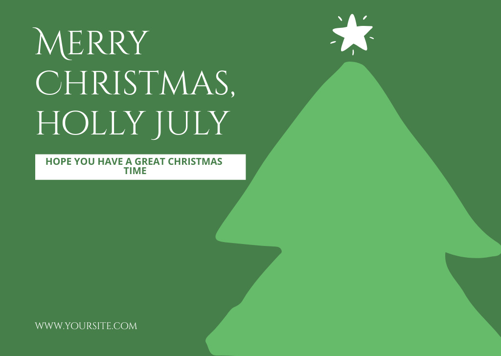 Christmas In July Greeting With Illustration of Tree In Green Postcard Design Template
