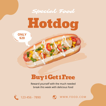 Fast Food Menu Offer with Hot Dog Instagram – шаблон для дизайну