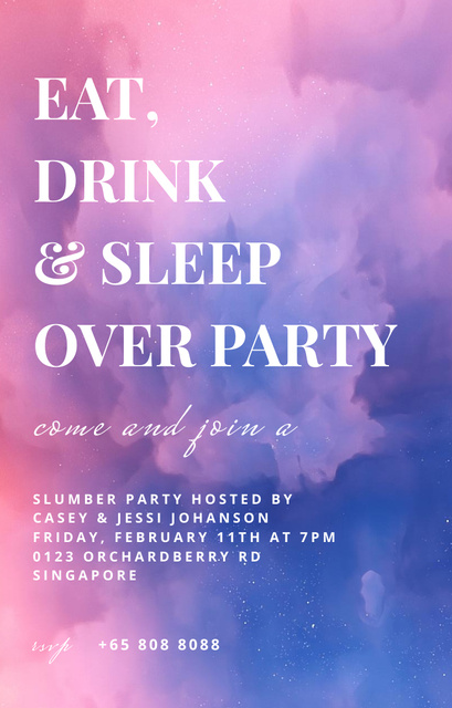 Sleepover Party Announcement with Tasty Food and Beverages Invitation 4.6x7.2in Πρότυπο σχεδίασης