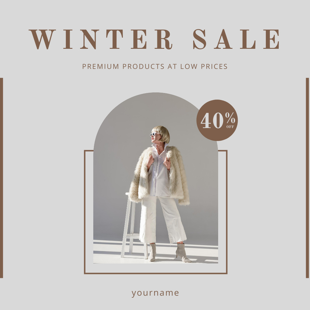 Winter Sale Ad with Woman in Light Clothing Instagram tervezősablon