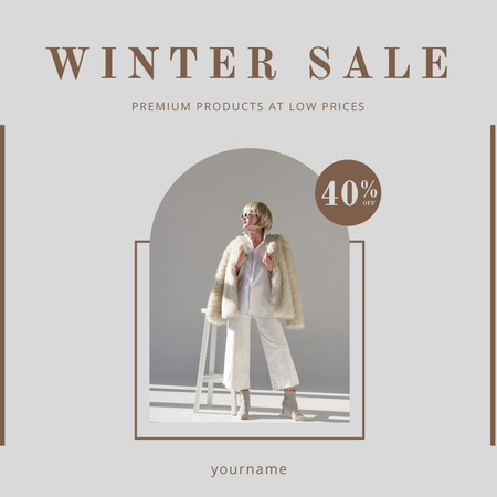 Оголошення про зимовий розпродаж із жінкою в світлому одязі Instagram – шаблон для дизайну
