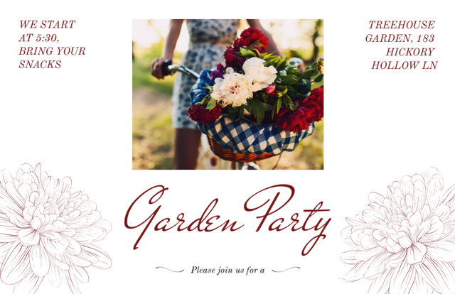 Floral Style Announcement on Garden Party Flyer 5.5x8.5in Horizontal Šablona návrhu