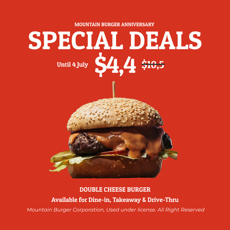 Special Deals for Delicious Burgers Instagram Design Template