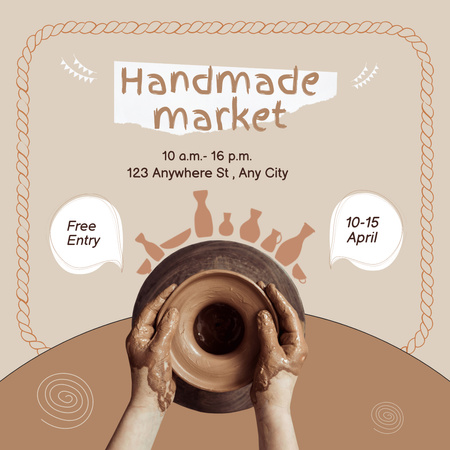 Handicraft Market Announcement with Pottery Instagram Design Template