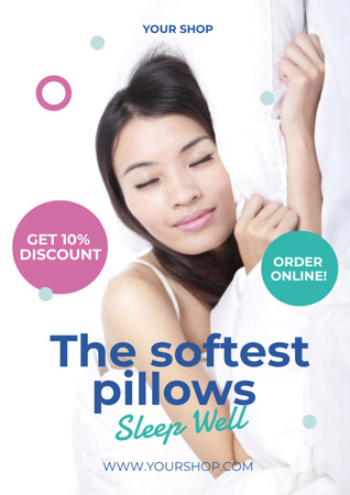 Pillows ad Girl sleeping in bed Flyer A4 Design Template
