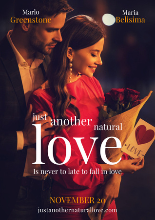Movie Announcement with Romantic Couple Poster Modelo de Design