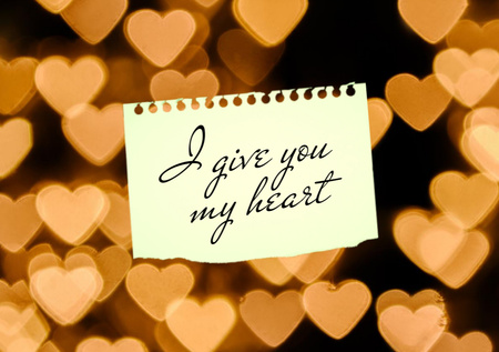 Cute Love Phrase With Colorful Hearts Bokeh Postcard A5 – шаблон для дизайна
