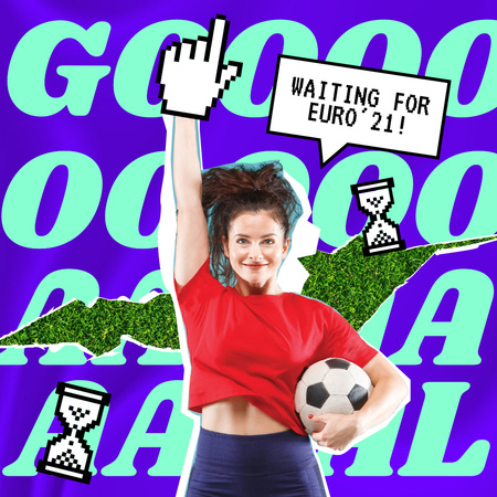 Cute Girl Cheerleader holding Soccer Ball Instagram Design Template