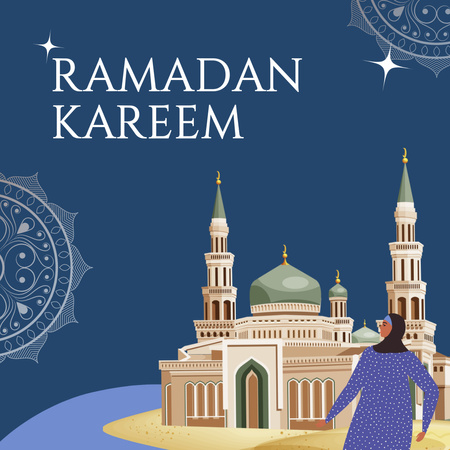 Designvorlage Beautiful Ramadan Greeting with Mosque für Instagram